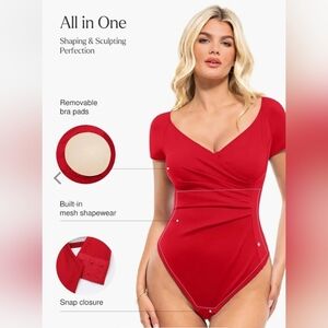Vibrant Red Shapewear Bodysuit By Popilush